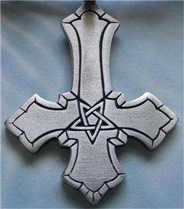 INVERTED CROSS PENTAGRAM PEWTER LEATHER NECKLACE Gothic  
