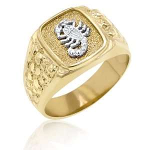   Mens 14K Yellow Gold Ring Accented With White Gold Scorpion: Jewelry