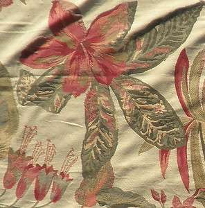 LARGE SCALE BOTANICAL cotton spun rayon woven green red new remnant 