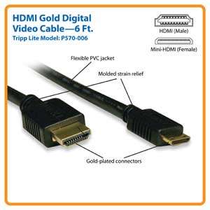   6ft HDMI to mini HDMI, Digital Audio   Video Cable, 6 Electronics