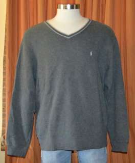   LONG SLEEVE GRAY COTTON CASUAL PULLOVER V NECK SWEATER MENS XL  