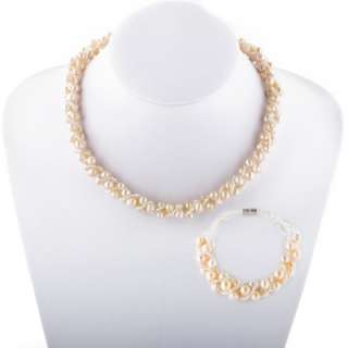 Twisted Freshwater Cultured Pearls Necklace & Bracelet  