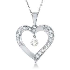  Open Heart Swirl Diamond Pendant Necklace 14k White Gold 