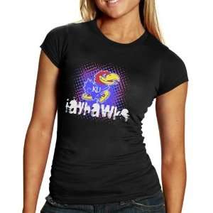 Kansas Jayhawks Ladies Black Logo Matrix T shirt (Large):  