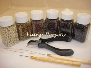 Feather Hair Extension Tool Kit PLIERS HOOK LOOP 300 pcs 6 COLORS 