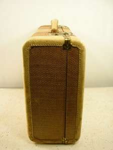   40s STRAW WEAVE SUITCASE Med.Size LUGGAGE Brass/Leather Accents  