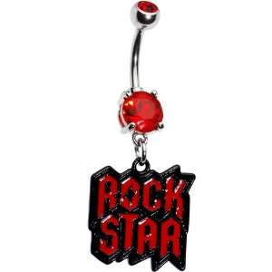  Ruby Red Gem Rock Star Belly Ring: Jewelry