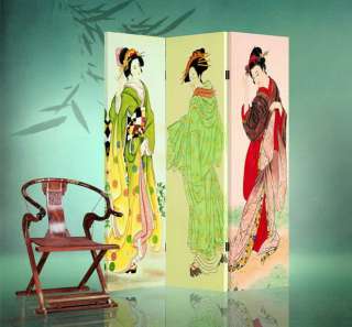 Double Sided Canvas Screen Room Divider   Three Geishas  