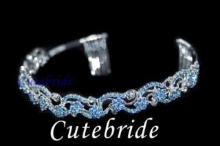 Light Blue Headband Style Crystal Party Tiara Crown 8005A  