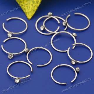 10x Stainless Steel Czech Crystal Piercing Nose Ring Body Round Hoop 
