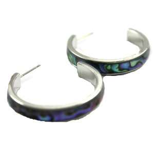 Wild Pearle Genuine Abalone Shell 1.25 Hoop Post Earrings 