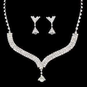  Rhinestone Triangle Bridal Set of Necklace and Earrings Jewelry