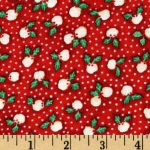  44 Wide Snow Flurries Snowballs Red Fabric By The Yard 