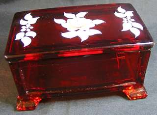   VINTAGE WESTMORELAND HANDPAINTED RUBY RED TRINKET BOX  