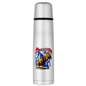   Thermos Bottle Cowboy Riding Bull With Lightning 