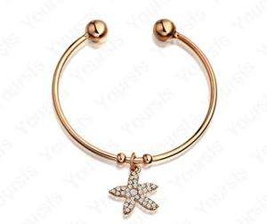   Gift 18K Gold Plated Bangle Charm Swarovski Crystal Starfish Bracelet