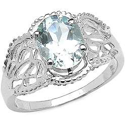 Sterling Silver Oval cut Aquamarine Ring (1.45 mm)  Overstock