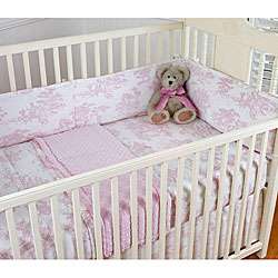 Pink Toile Girls 4 piece Crib Bedding Set with Microluxe   