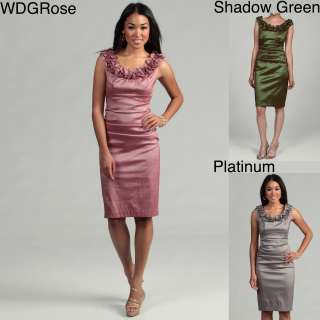 London Times Womens Shadow Green Ruffled Neck Dress  