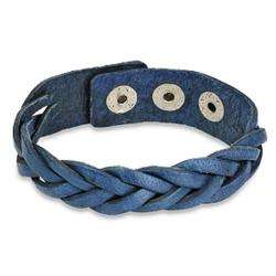Blue Braided Leather Snap Bracelet  