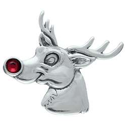   Sterling Silver Reindeer Red Crystal Brooch Pin  