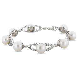   Silver Pearl and Cubic Zirconia Bracelet (8.5 9 mm)  Overstock