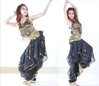 New Belly Dance Costume top &gold wavy pants 12 colours  