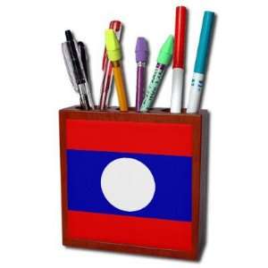  Laos Flag Mahogany Wood Pencil Holder