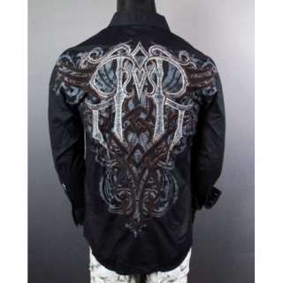 Mens ROAR WOVEN Button shirt EXIST w TRIBAL Rs in Solid Black  