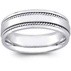 14k White Gold Womens Rope Detail Comfort Fit Wedding Band (5.2 mm 