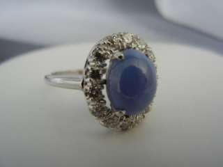 Blue Star Sapphire and Diamond Ring in 14K White Gold   Size 7 1/2 
