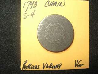 1793 VG CHAIN S 4 RARE FULL DATE PERIODS VARIETY EARLY LARGE CENT 