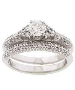 14k White Gold 1ct Diamond Pave Wedding Ring Set  Overstock