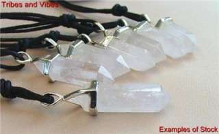   Crystal Point Pendant black cord necklace Jewellery chakra  