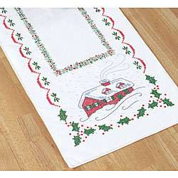 Dash Away Santa Stamped Cross Stitch Table Runner  