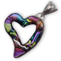 Sterling Silver and Dichroic Glass Cut out Heart Pendant (Mexico 