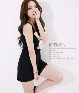 New Korea Womens Elegant Black Dimensional Petals Collar Cotton Vest 