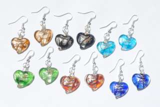6colors Heart Silver Foil Murano Lampwork Glass Pendant Necklace Set 