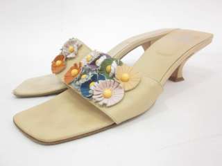 FENDI Beinge Floral Detail Leather Slides Shoes 8.5  