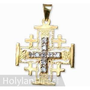   Gold Jerusalem Cross with White Zircon (Large): Arts, Crafts & Sewing