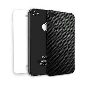 Carbon Fiber Vinyl Skin (Black) + Screen Protector for Apple Iphone 4 