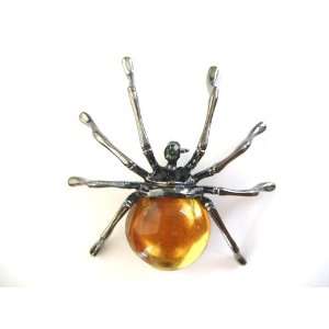   Gunmetal Tone Poison Orange Yellow Fashion Spider Pin Brooch Jewelry