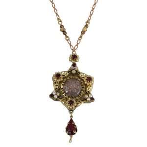 Michal Negrin Star Of David Pendant Decorated with Roses Cameo, Beaded 