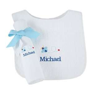  personalized baby bib and burp cloth   airplanes