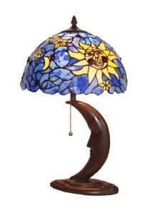 CRESCENT MOON Tiffany Style Stained Glass Table Lamp  & FREE 