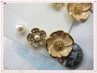   Gold Plated Enamel Flower Imitation Pearl Ear Stud Fashion Earring Set
