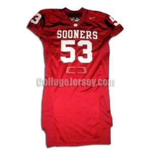  Red No. 53 Game Used Oklahoma Nike Football Jersey Sports 