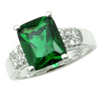 Sterling Silver Emerald CZ Ladies Ring Sz.7  
