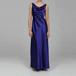 Patra Womens Purple Satin Drape Neck Dress  Overstock