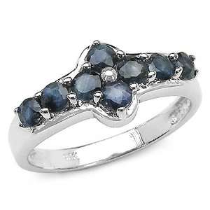  0.95 Carat Genuine Blue Sapphire Round Silver Ring 